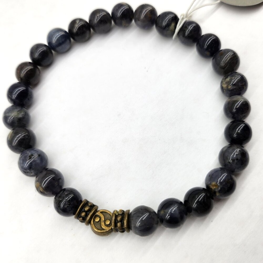 Iolite Beaded Bracelet With Ying Yang Accent Bead